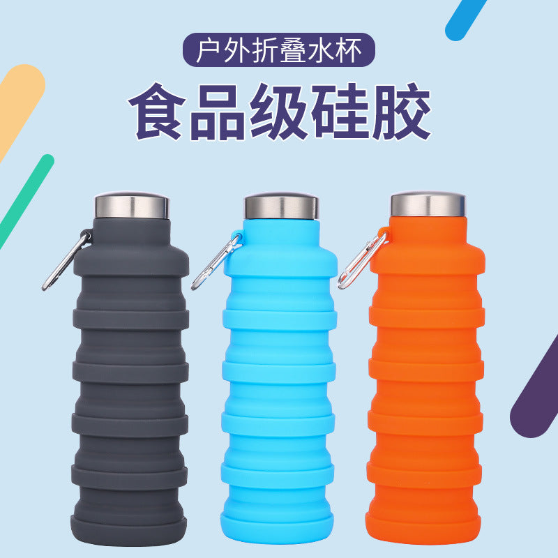 Wholesale portable food grade silicone folding cup 500ml creative sports kettle outdoor telescopic decompression water cup