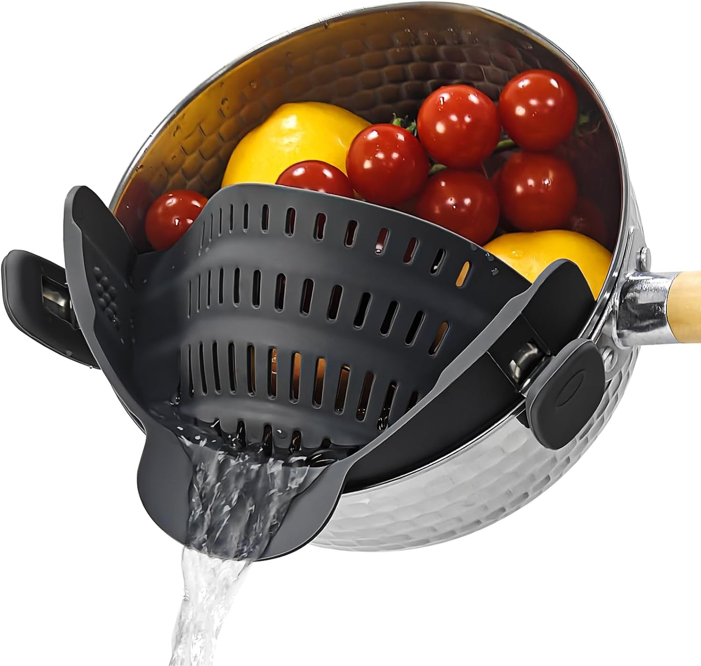 Silicone pasta strainer Wide mouth leacher Vegetable and fruit strainer with side drain