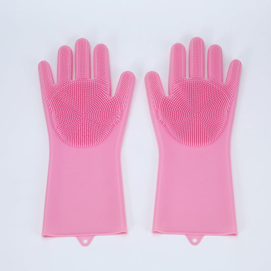 Household cleaning silicone magic gloves multi-functional thickening kitchen brush pot washing dishes washing artifacts cleaning gloves