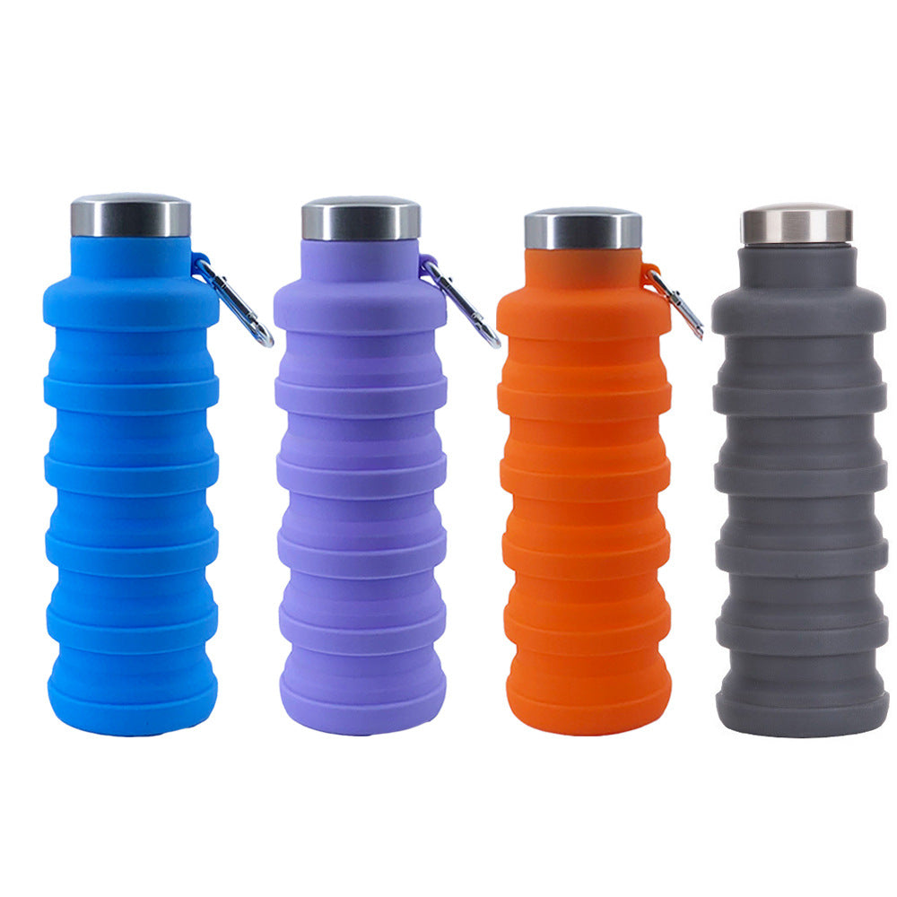 Wholesale portable food grade silicone folding cup 500ml creative sports kettle outdoor telescopic decompression water cup