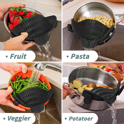 Silicone pasta strainer Wide mouth leacher Vegetable and fruit strainer with side drain